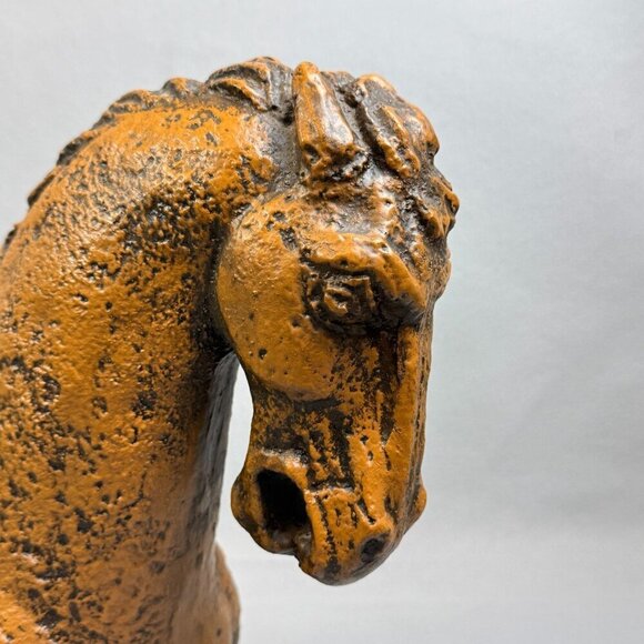 Vintage Rustic Brown Bitossi-Style Sitting Horse Statue Heavy Decor Piece 18" L - Picture 11 of 14